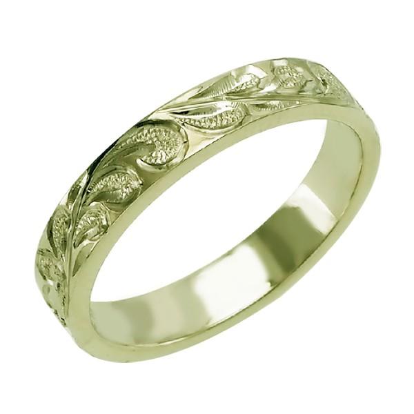 ハワイアンジュエリー リング 指輪 結婚指輪 オーダーメイド 基本の1.25mm厚 幅4mm 14k グリーンゴールド フラットリングの画像
