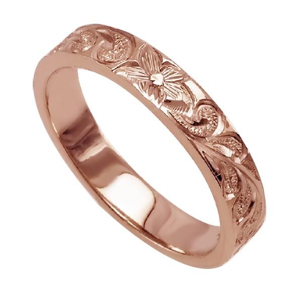 ハワイアンジュエリー リング 指輪 結婚指輪 オーダーメイド 基本の1.25mm厚 幅4mm 14k ピンクゴールド フラットリングの画像
