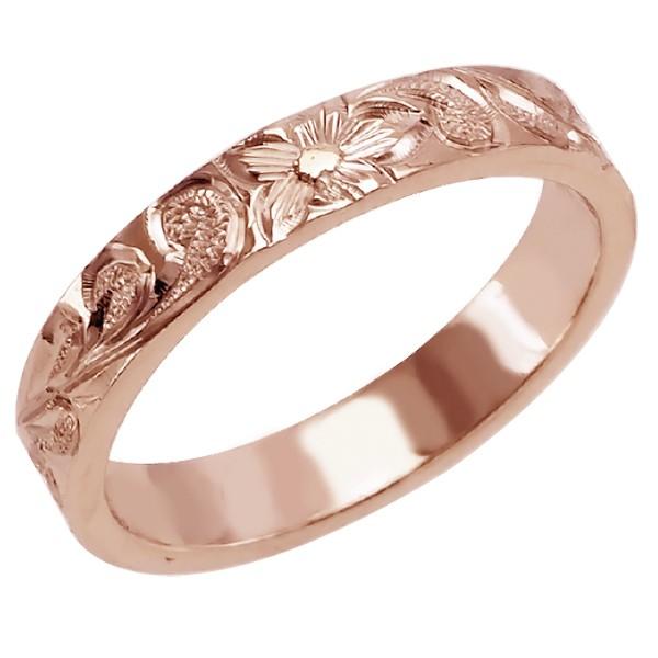 ハワイアンジュエリー リング 指輪 結婚指輪 オーダーメイド 基本の1.25mm厚 幅4mm 14k ピンクゴールド フラットリングの画像