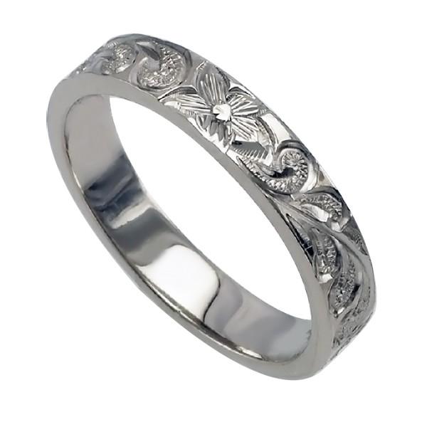 ハワイアンジュエリー リング 指輪 結婚指輪 オーダーメイド 基本の1.25mm厚 幅4mm 14k ホワイトゴールド フラットリングの画像