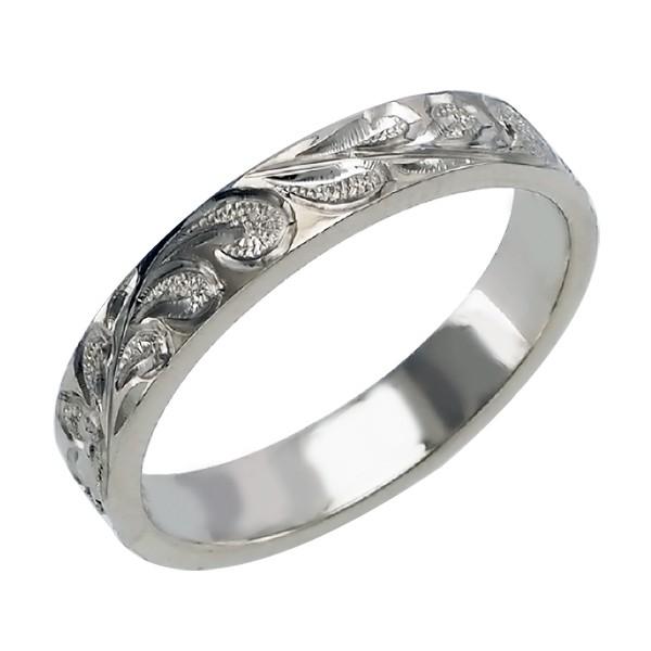 ハワイアンジュエリー リング 指輪 結婚指輪 オーダーメイド 基本の1.25mm厚 幅4mm 14k ホワイトゴールド フラットリングの画像