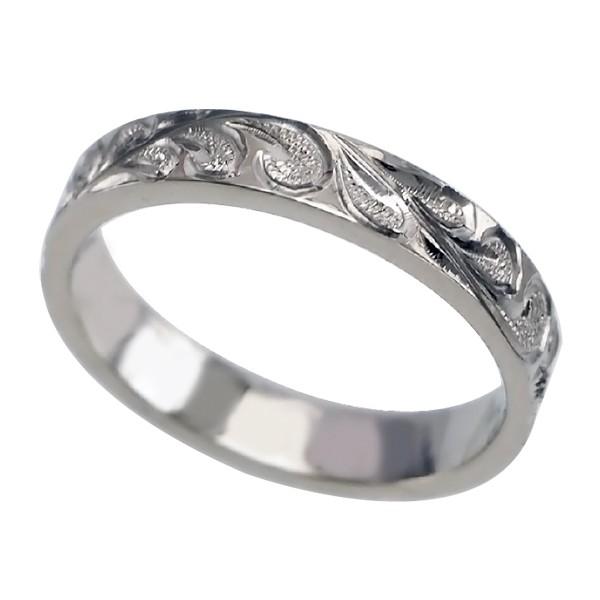 ハワイアンジュエリー リング 指輪 結婚指輪 オーダーメイド お手軽な1.0mm厚 幅4mm 14k ホワイトゴールド フラットリングの画像