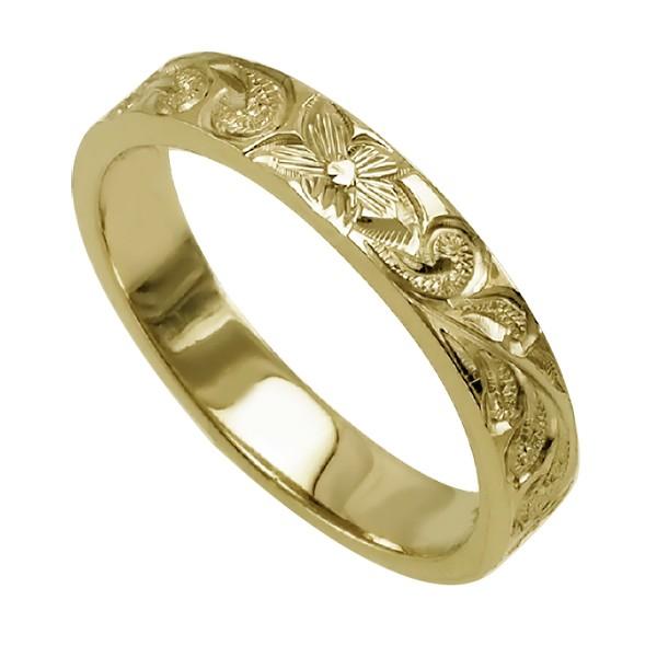 ハワイアンジュエリー リング 指輪 結婚指輪 オーダーメイド 基本の1.25mm厚 幅4mm 14k イエローゴールド フラットリングの画像