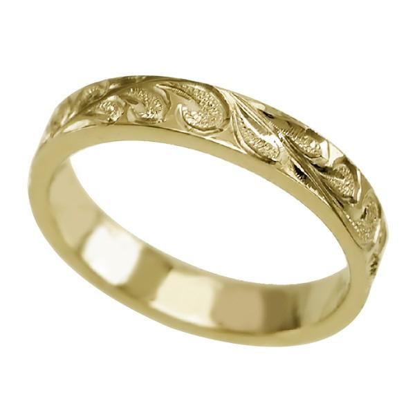 ハワイアンジュエリー リング 指輪 結婚指輪 オーダーメイド お手軽な1.0mm厚 幅4mm 14k イエローゴールド フラットリングの画像