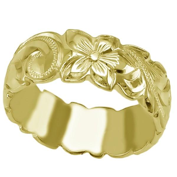 ハワイアンジュエリー リング 指輪 結婚指輪 オーダーメイド 重厚な立体感2mm厚 幅8mm 14k グリーンゴールド バレルリング