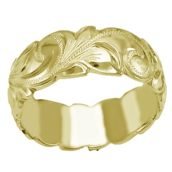 ハワイアンジュエリー リング 指輪 結婚指輪 オーダーメイド 重厚な立体感2mm厚 幅8mm 14k グリーンゴールド バレルリング_2