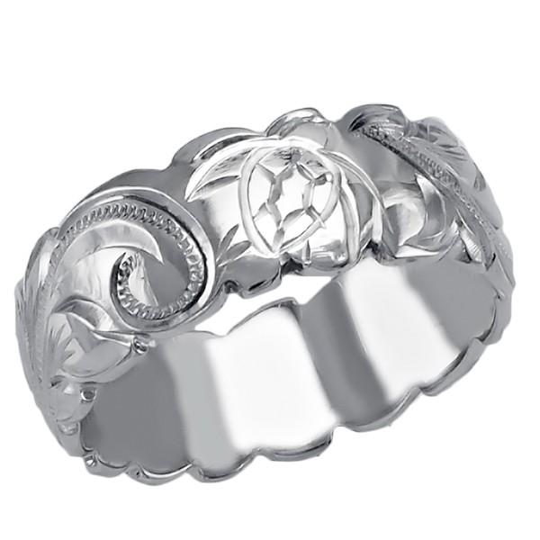 ハワイアンジュエリー リング 指輪 結婚指輪 オーダーメイド 重厚な立体感2mm厚 幅8mm 14k ホワイトゴールド バレルリング_1