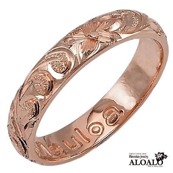ハワイアンジュエリー リング 指輪 結婚指輪 オーダーメイド お手軽な1.25mm厚 幅4mm 14k ピンクゴールド バレルリングの画像