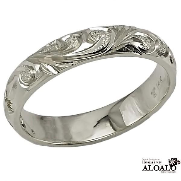 ハワイアンジュエリー リング 指輪 結婚指輪 オーダーメイド 基本の1.5mm厚 幅4mm 14k ホワイトゴールド バレルリングの画像