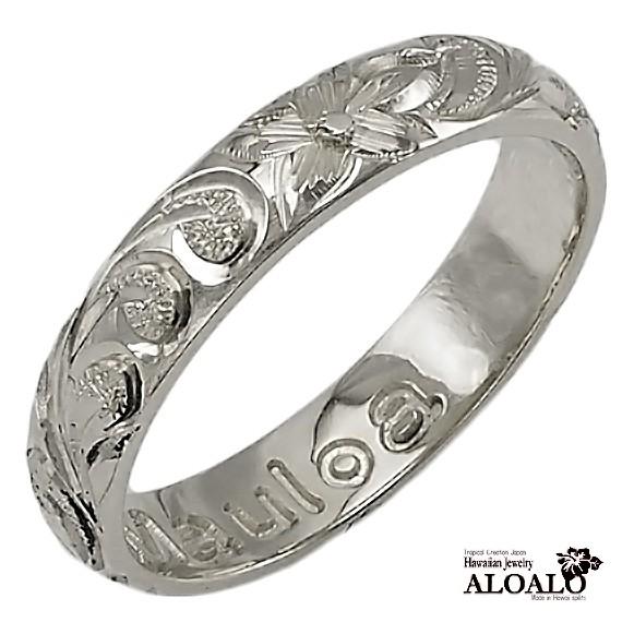 ハワイアンジュエリー リング 指輪 結婚指輪 オーダーメイド お手軽な1.25mm厚 幅4mm 14k ホワイトゴールド バレルリングの画像