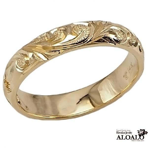 ハワイアンジュエリー リング 指輪 結婚指輪 オーダーメイド お手軽な1.25mm厚 幅4mm 14k イエローゴールド バレルリングの画像