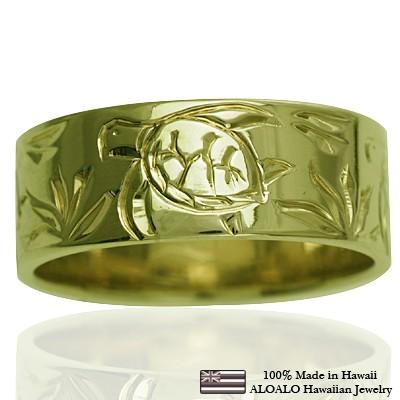 ハワイアンジュエリー リング 指輪 結婚指輪 オーダーメイド お手軽な1.0mm厚 幅8mm 14k グリーンゴールド フラットリング