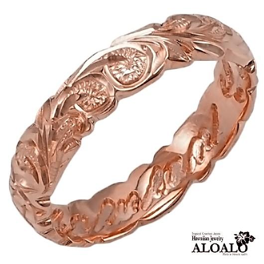 ハワイアンジュエリー リング 指輪 結婚指輪 オーダーメイド お手軽な1.25mm厚 幅4mm 14k ピンクゴールド バレルリングの画像