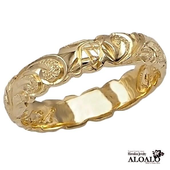 ハワイアンジュエリー リング 指輪 結婚指輪 オーダーメイド お手軽な1.25mm厚 幅4mm 14k イエローゴールド バレルリングの画像