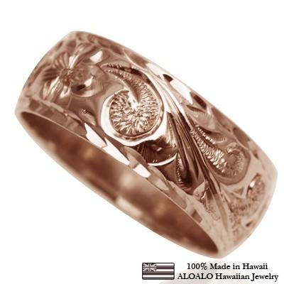 ハワイアンジュエリー リング 指輪 結婚指輪 オーダーメイド 重厚な立体感2mm厚 幅8mm 14k ピンクゴールド バレルリング_1