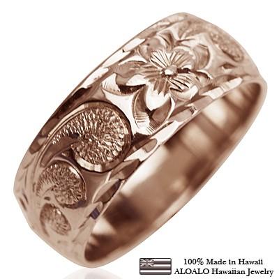 ハワイアンジュエリー リング 指輪 結婚指輪 オーダーメイド 重厚な立体感2mm厚 幅8mm 14k ピンクゴールド バレルリング_2