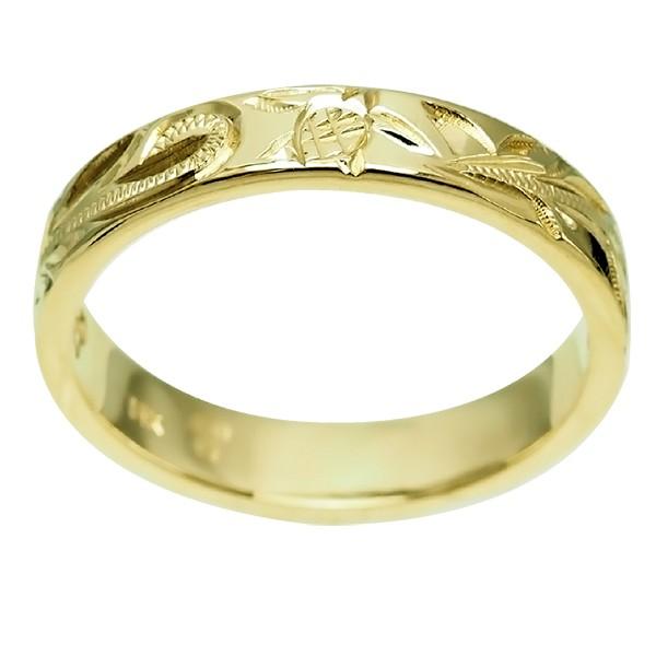 ハワイアンジュエリー リング 指輪 結婚指輪 オーダーメイド 基本の1.25mm厚 幅4mm 14k グリーンゴールド フラットリングの画像