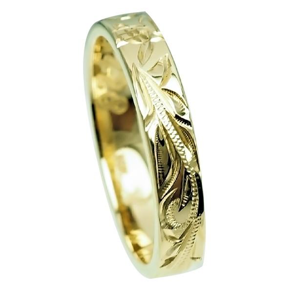 ハワイアンジュエリー リング 指輪 結婚指輪 オーダーメイド お手軽な1.0mm厚 幅4mm 14k グリーンゴールド フラットリングの画像