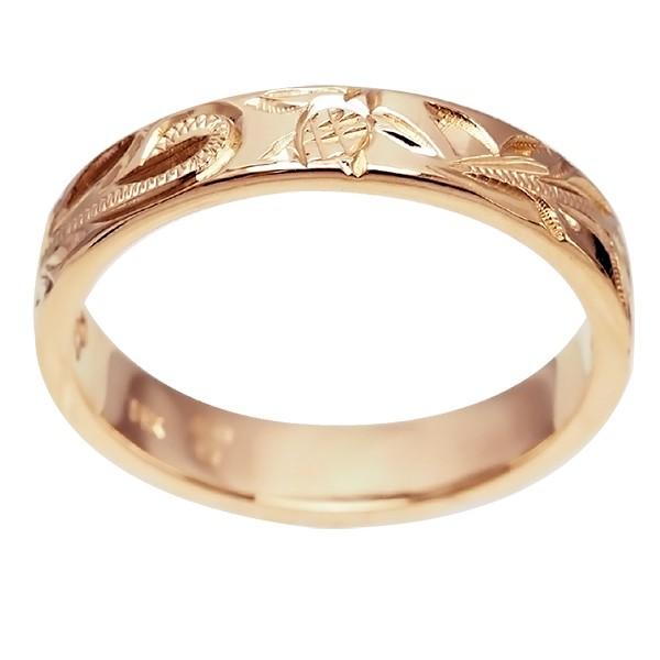 ハワイアンジュエリー リング 指輪 結婚指輪 オーダーメイド 基本の1.25mm厚 幅4mm 14k ピンクゴールド フラットリングの画像