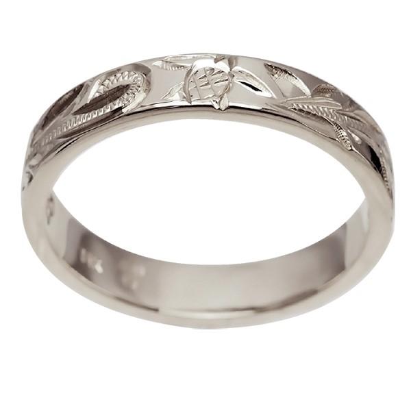 ハワイアンジュエリー リング 指輪 結婚指輪 オーダーメイド しっかりした1.5mm厚 幅4mm 14k ホワイトゴールド フラットリング BC7025377137