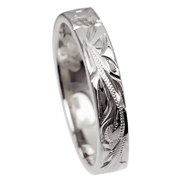 ハワイアンジュエリー リング 指輪 結婚指輪 オーダーメイド お手軽な1.0mm厚 幅4mm 14k ホワイトゴールド フラットリングの画像