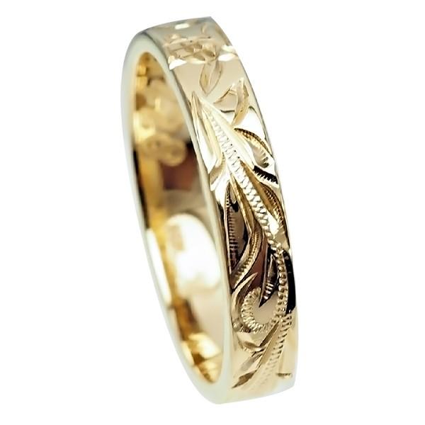 ハワイアンジュエリー リング 指輪 結婚指輪 オーダーメイド 基本の1.25mm厚 幅4mm 14k イエローゴールド フラットリングの画像
