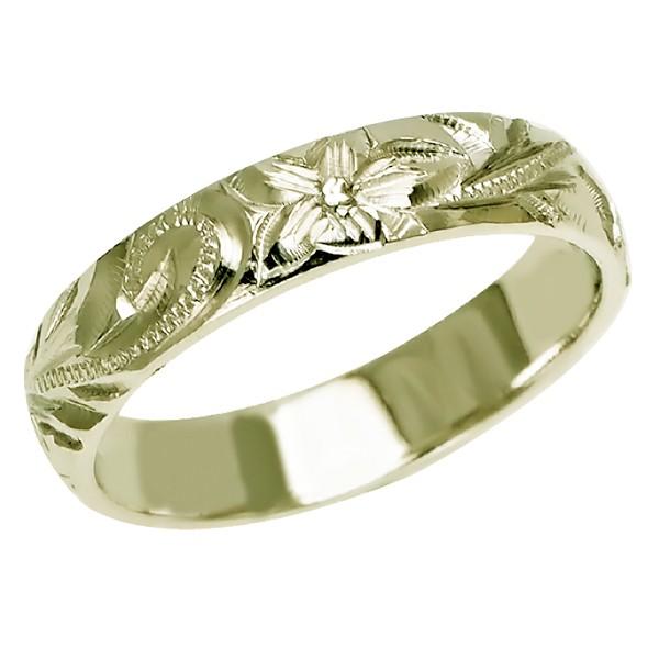 ハワイアンジュエリー リング 指輪 結婚指輪 オーダーメイド 基本の1.5mm厚 幅4mm 14k グリーンゴールド バレルリング