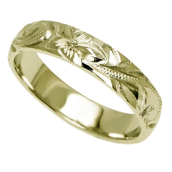 ハワイアンジュエリー リング 指輪 結婚指輪 オーダーメイド お手軽な1.25mm厚 幅4mm 14k グリーンゴールド バレルリングの画像