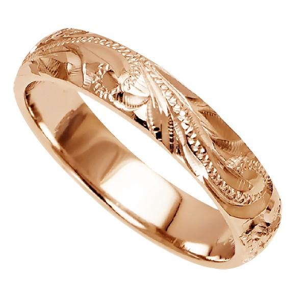 ハワイアンジュエリー リング 指輪 結婚指輪 オーダーメイド お手軽な1.25mm厚 幅4mm 14k ピンクゴールド バレルリングの画像