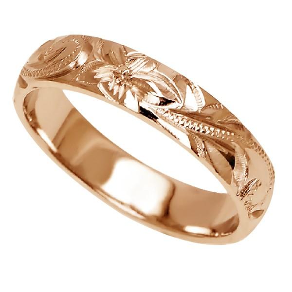 ハワイアンジュエリー リング 指輪 結婚指輪 オーダーメイド お手軽な1.25mm厚 幅4mm 14k ピンクゴールド バレルリングの画像