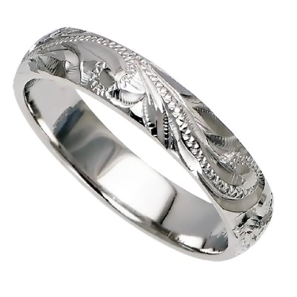 ハワイアンジュエリー リング 指輪 結婚指輪 オーダーメイド お手軽な1.25mm厚 幅4mm 14k ホワイトゴールド バレルリングの画像