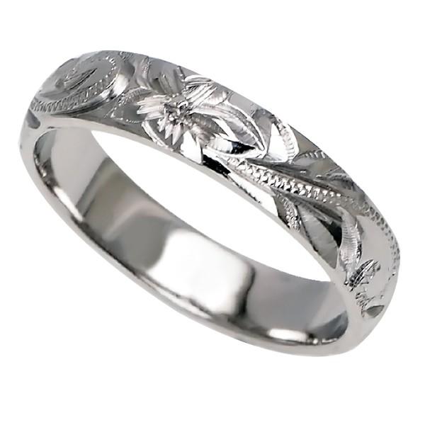 ハワイアンジュエリー リング 指輪 結婚指輪 オーダーメイド お手軽な1.25mm厚 幅4mm 14k ホワイトゴールド バレルリングの画像
