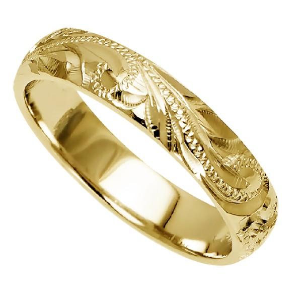 ハワイアンジュエリー リング 指輪 結婚指輪 オーダーメイド お手軽な1.25mm厚 幅4mm 14k イエローゴールド バレルリングの画像