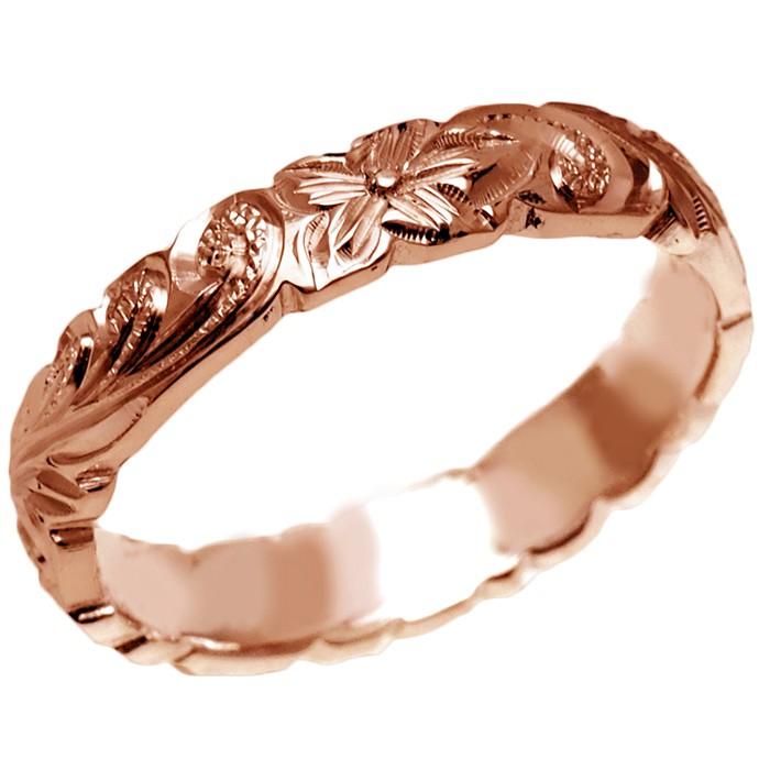 ハワイアンジュエリー リング 指輪 結婚指輪 オーダーメイド お手軽な1.25mm厚 幅4mm 14k ピンクゴールド バレルリングの画像