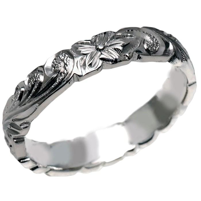 ハワイアンジュエリー リング 指輪 結婚指輪 オーダーメイド お手軽な1.25mm厚 幅4mm 14k ホワイトゴールド バレルリングの画像