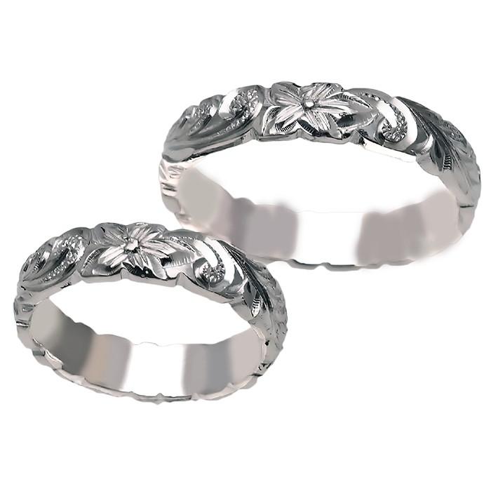 ハワイアンジュエリー リング 指輪 結婚指輪 オーダーメイド お手軽な1.25mm厚 幅4mm 14k ホワイトゴールド バレルリングの画像