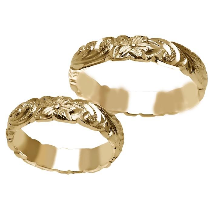 ハワイアンジュエリー リング 指輪 結婚指輪 オーダーメイド お手軽な1.25mm厚 幅4mm 14k イエローゴールド バレルリングの画像