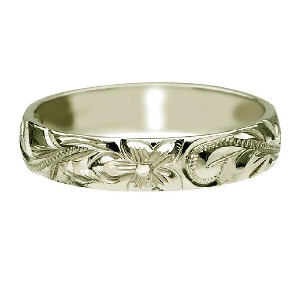 ハワイアンジュエリー リング 指輪 結婚指輪 オーダーメイド お手軽な1.25mm厚 幅4mm 14k グリーンゴールド バレルリングの画像