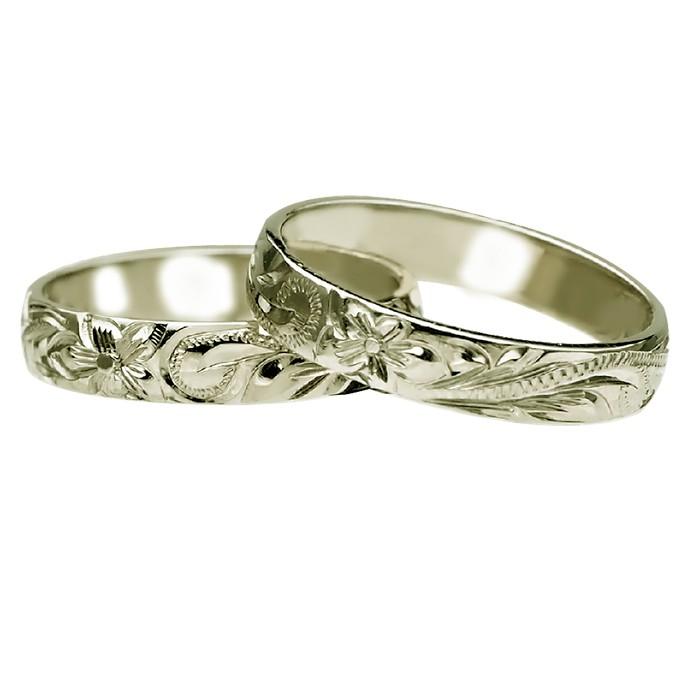 ハワイアンジュエリー リング 指輪 結婚指輪 オーダーメイド お手軽な1.25mm厚 幅4mm 14k グリーンゴールド バレルリングの画像