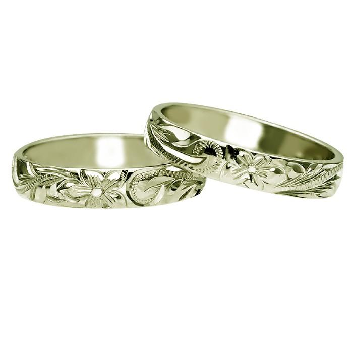 ハワイアンジュエリー リング 指輪 結婚指輪 オーダーメイド お手軽な1.25mm厚 幅4mm 14k グリーンゴールド バレルリングの画像