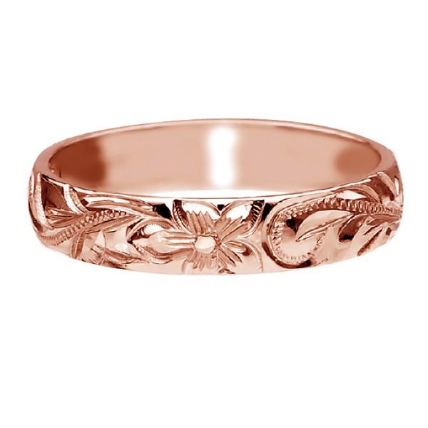 ハワイアンジュエリー リング 指輪 結婚指輪 オーダーメイド お手軽な1.25mm厚 幅4mm 14k ピンクゴールド バレルリングの画像