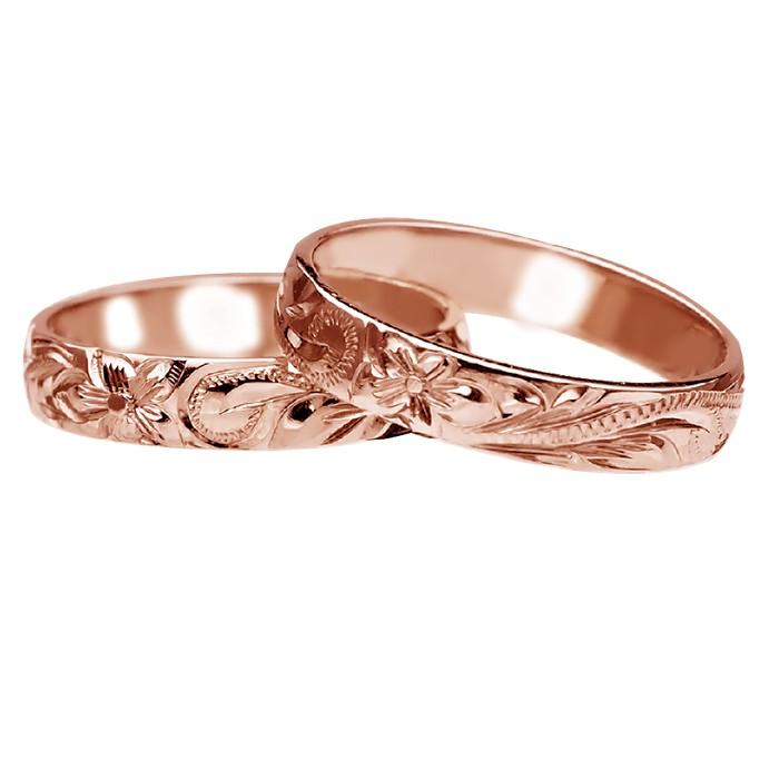 ハワイアンジュエリー リング 指輪 結婚指輪 オーダーメイド お手軽な1.25mm厚 幅4mm 14k ピンクゴールド バレルリングの画像