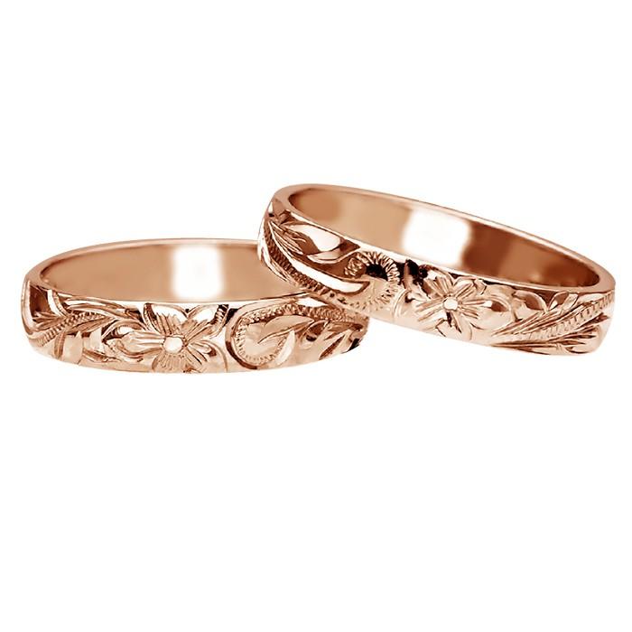 ハワイアンジュエリー リング 指輪 結婚指輪 オーダーメイド お手軽な1.25mm厚 幅4mm 14k ピンクゴールド バレルリングの画像