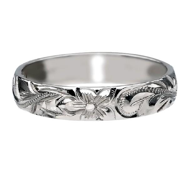 ハワイアンジュエリー リング 指輪 結婚指輪 オーダーメイド お手軽な1.25mm厚 幅4mm 14k ホワイトゴールド バレルリングの画像