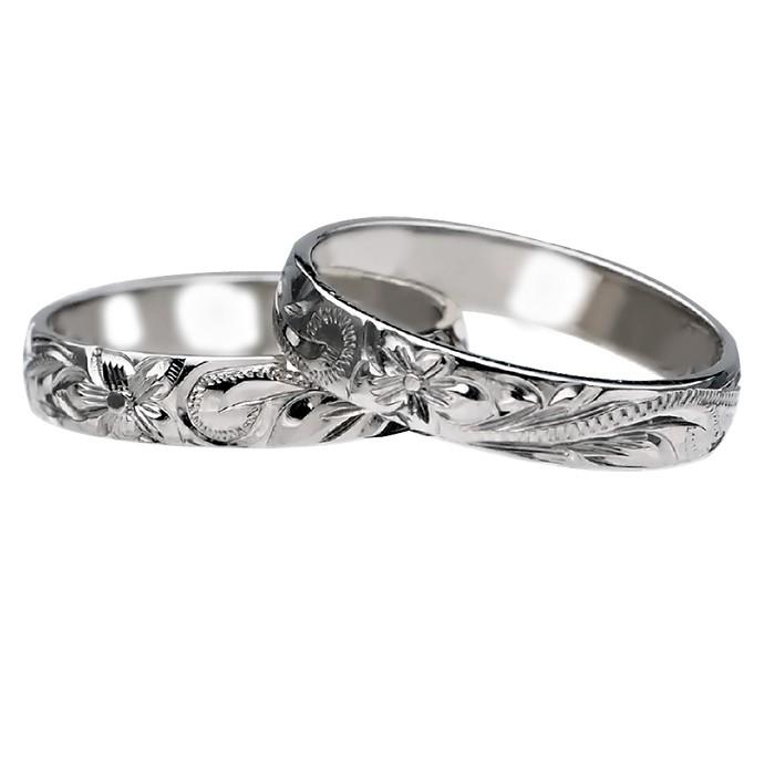 ハワイアンジュエリー リング 指輪 結婚指輪 オーダーメイド お手軽な1.25mm厚 幅4mm 14k ホワイトゴールド バレルリングの画像
