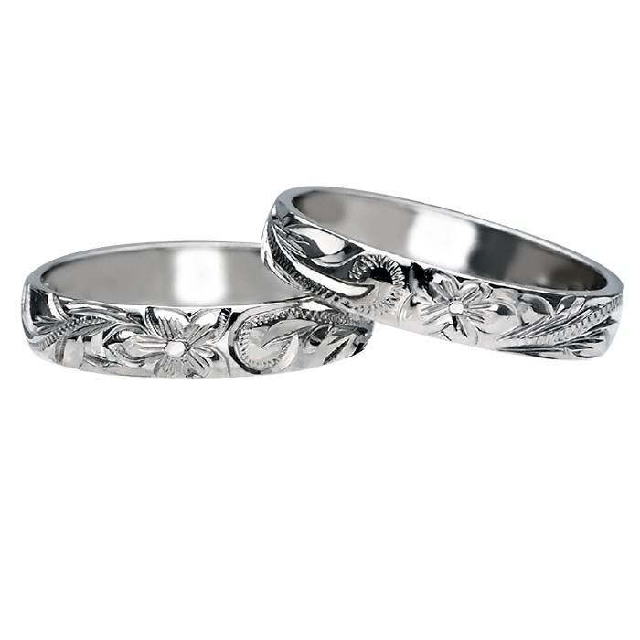 ハワイアンジュエリー リング 指輪 結婚指輪 オーダーメイド お手軽な1.25mm厚 幅4mm 14k ホワイトゴールド バレルリングの画像