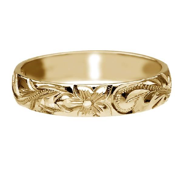 ハワイアンジュエリー リング 指輪 結婚指輪 オーダーメイド お手軽な1.25mm厚 幅4mm 14k イエローゴールド バレルリングの画像
