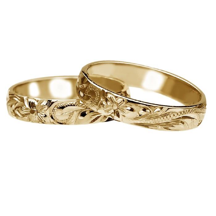 ハワイアンジュエリー リング 指輪 結婚指輪 オーダーメイド お手軽な1.25mm厚 幅4mm 14k イエローゴールド バレルリングの画像