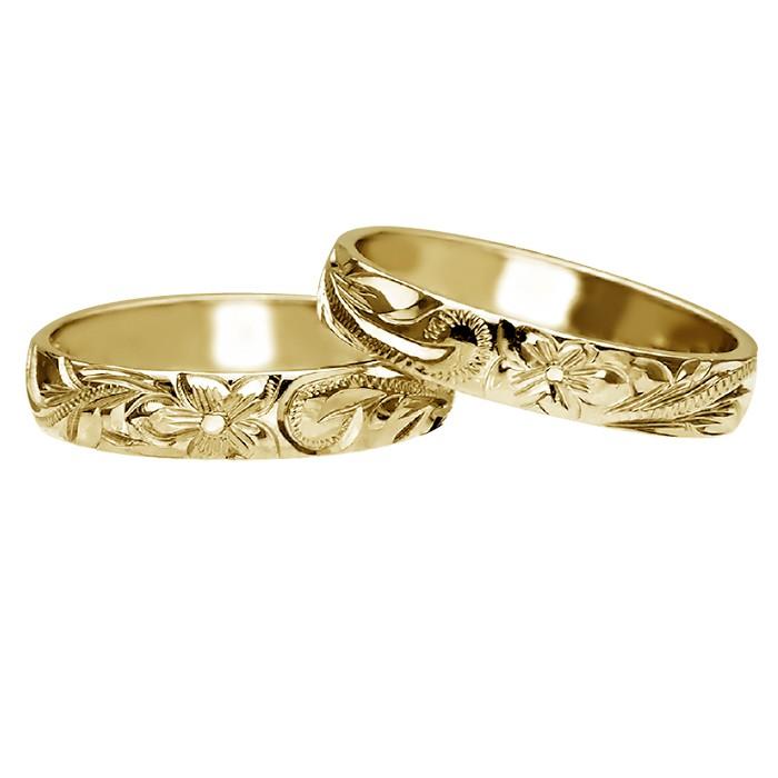 ハワイアンジュエリー リング 指輪 結婚指輪 オーダーメイド お手軽な1.25mm厚 幅4mm 14k イエローゴールド バレルリングの画像