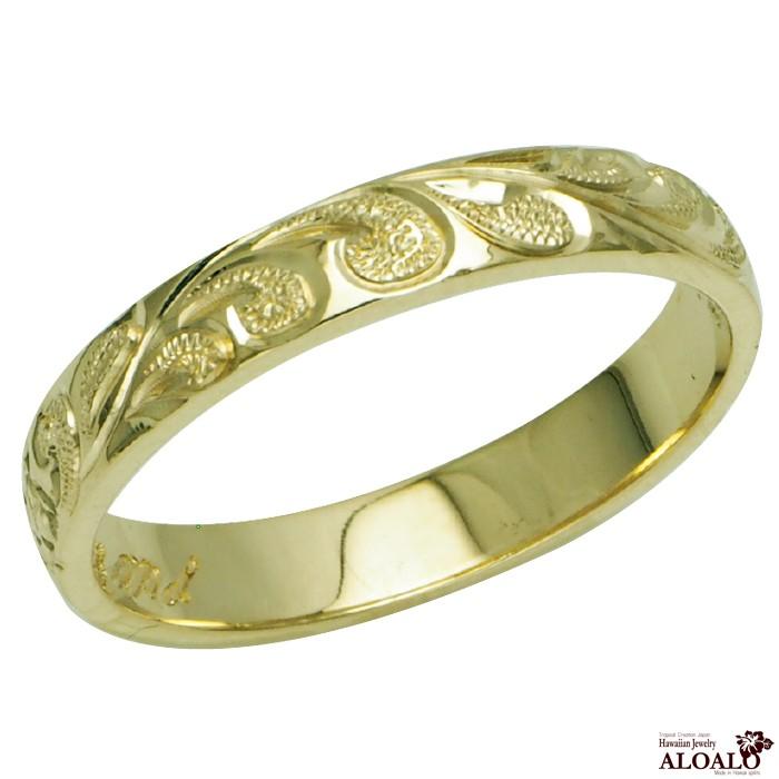 ハワイアンジュエリー リング 指輪 結婚指輪 オーダーメイド お手軽な1.25mm厚 幅4mm 14k グリーンゴールド バレルリングの画像